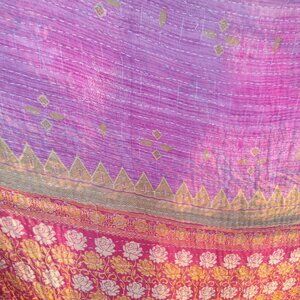 Kantha Quilt Pink Yellow Lilac Red 53" x 88" Cotton Premium 3 Layer New K68.
